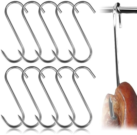 10 pezzi Gancio per carne a S, ganci a S in acciaio inox, Ganci da affumicatura in acciaio inox, Gancio da macellaio per la lavorazione della carne, Adatto per appendere anguille, manzo, maiale, 15cm
