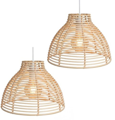 Emitto Light Shade, Pendant Light Shade, Ceiling Lamp Shade Modern, Handwoven Cream Wicker Basket for Home Décor Living Room, Set of 2, 31x31x23cm