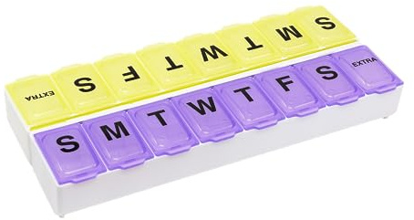 EZY DOSE Weekly (14-Day) Daily Pill Case, Medicine Planner, Vitamin Organizer, Supplement Container, 2 Detachable Weeks + Extra, Large Snap Compartments, Easy Open, Color May Vary, BPA Free