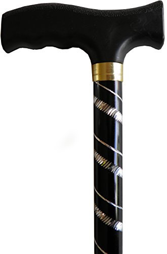 Bastone da passeggio per signore, di qualità nero con strisce e macchie argentate incise, 58-98 cm