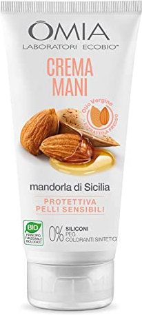 Omia Crema Mani Erboristica Con Olio di Mandorla di Sicilia, Crema Mani Riparatrice Intensiva, Ottima per Pelle Secca e Stressata, Azione Emolliente e Idratante, Dermatologicamente Testato, 75 ml