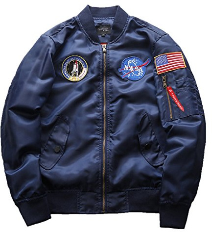 CHENMA Hommes NASA Broderie À Manches Longues Matelassé Bomber Veste Biker Manteau