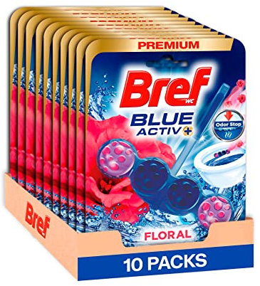 Bref Blue Activ Floral Cesta WC (pack de 10 unidades), limpia baño para un WC siempre limpio y fresco, limpiador de baños con fórmula antical que elimina la suciedad