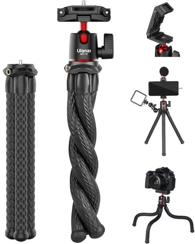 ULANZI Camera Tripod, Mini Flexible Tripod Stand with Hidden Phone Holder w Cold Shoe Mount, 1/4'' Screw for Magic Arm, Universal for iPhone 11 Pro Max XS Max X 8 7 Samsung Canon Nikon Sony Cameras