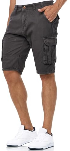 Indicode Herren Blixt Cargo Shorts mit 6 Taschen und Gürtel aus 100% Baumwolle | Männer Raven, S