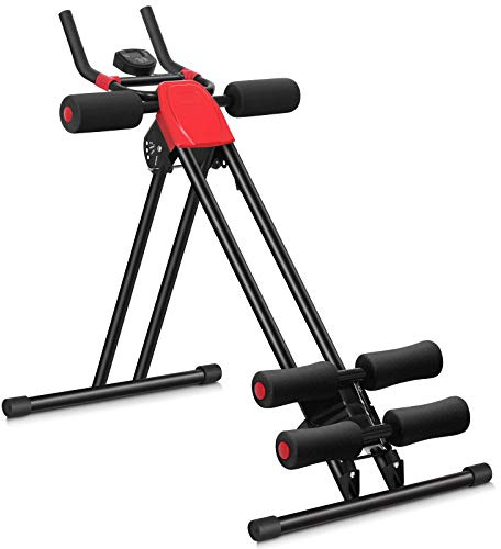 GYMAX Ab Machine, 440LBS Abdominal Workout Equipment with LCD Monitor, Adjustable Incline & Kneed Protection, Folding Compact Ab Trainer for Stomach Workout, Home Gym Core Strength Training (Black)