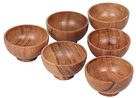 LAVAUX Designs Set mit 6 kleinen Schalen aus Akazienholz | je 120 ml |Handgefertigte Küchenbecher aus Holz zum Servieren von Dips, Saucen, Nüssen, Süßigkeiten und Gewürzen | Süße Mini-Tassen|13 x 5 cm