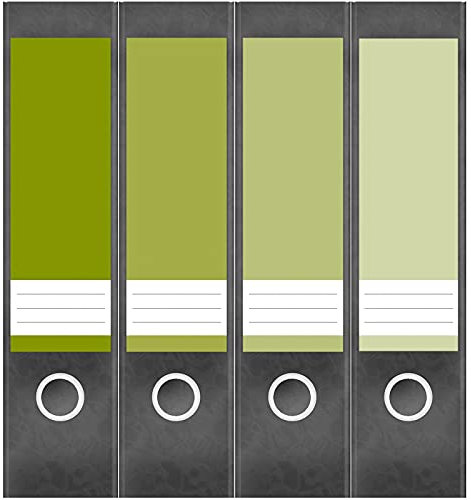 Etiketten für Ordner | Farben Mix Grün | 4 breite Aufkleber für Ordnerrücken | Selbstklebende Design Ordneretiketten Rückenschilder