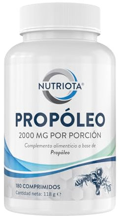Propóleo 1000 mg – Comprimidos de propóleos de alta potencia – 180 comprimidos – Apoyo natural al sistema inmunológico, alivio del dolor de garganta y potente antioxidante – De Nutriota