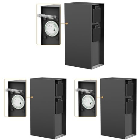 ledscom.de 3 Stück Garten Steckdosensäule POMI für außen, IP44, Timer/Zeitschaltuhr, 2-Fach, Edelstahl, anthrazit, eckig, 23 cm