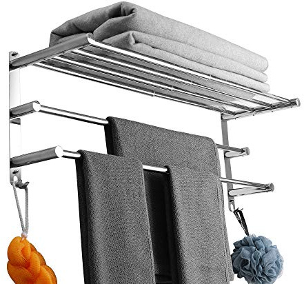 Porte-serviettes extensible en acier inoxydable 43-78 cm - Sans perçage - Convient pour salle de bain, cuisine - Étagère à 3 couches