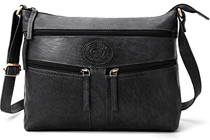 Woodland Leathers 100% Genuine Leather Women's Hobos & Shoulder Bags Designer Retro Vintage Style Slouch Bag And Multi Pocket Handbags For Women Lightweight Cross-body Bags (Black)