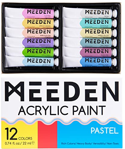 MEEDEN Pastel Acrylic Paint, Set of 12 Colors/Tubes (0.74 oz, 22 ml), High Viscosity Rich Pigments Non Toxic Art Craft Paints for Artists Adults Kids Beginners, Art Supplies for Canvas Painting