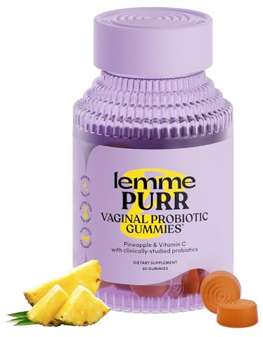 Lemme Purr Vaginal Probiotic Gummies for Women - Balanced pH, Healthy Odor, Yeast Balance & Flora Support + Vitamin C for Immune Health - Tasty Pineapple (60 Count)