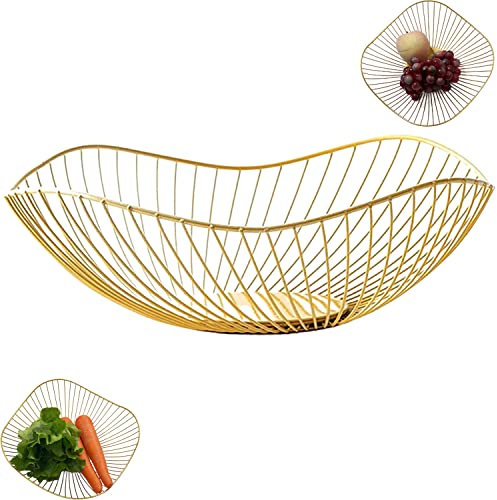 YANJIY Cesta Ahuecada de Fruta, Cesta Metal Moderna de Oro, Soporte para Frutas y Verduras, Bocadillos