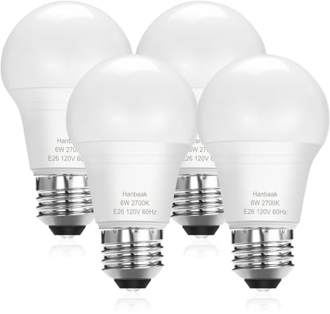 Bombilla LED E26, bombilla de luz equivalente de 40W, bombilla de base media de 6W, no regulable, blanco suave 2700K, 4 paquetes