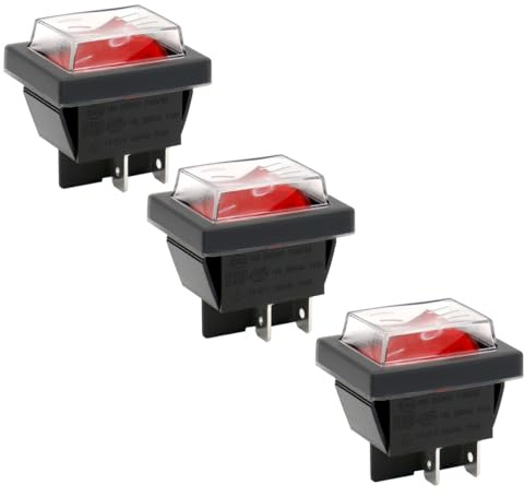 Heschen Interrupteur à bascule ON-OFF DPST 4 bornes lumière rouge 16A 250VAC avec couvercle étanche (3)