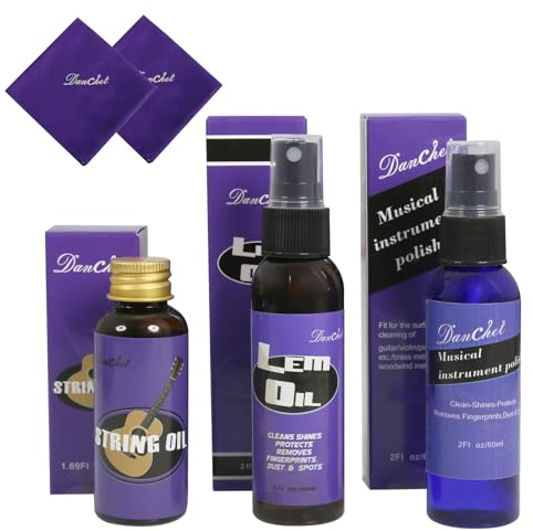 Deluxe Guitar Cleaning and Maintenance System 3-Piece Kit: Lemon Oil, Polish, and Guitar String Oil - Guitar Cleaning Kit - for cleaning, polishing, and protection of guitars.