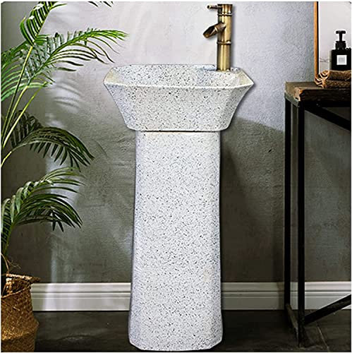 Vanity Unit with Basin,Bathroom Basin Sink with Full Pedestal, Bathroom Wash Basin Sink Full Pedestal Floor Standing Home Bathroom Kaolin Clay Pedestal Sink for Indoor and Outdoor,