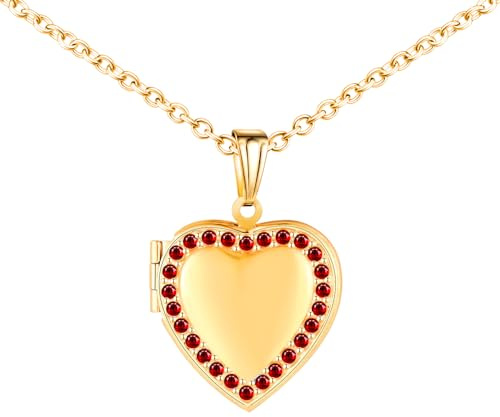 MICMIF Collana Personalizzato Ciondolo Medaglione Cuore Con Zirconia Cubica in Bianco, Verde, Rosso Foto Locket in Acciaio Inossidabile Per Mamma Donne e Ragazze, Ciondolo Portafoto Personalizzate