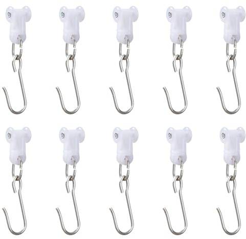 Stainless Steel Curtain Hooks with Dual Wheel - Curtain Track Hooks for Ceiling and Room Divider, 10 Pack