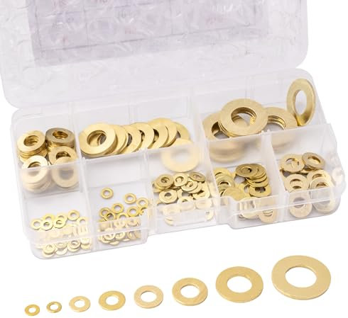 ZYDYRX 180 Pièces Rondelles Plates Laiton Rondelles Plates Métal Jeu Combiné 8 Tailles M2 M2.5 M3 M4 M5 M6 M8 M10 Métal Spacer Joint Anneau Kit Avec Boîte Rangement