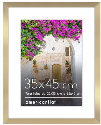 Americanflat Marco de Fotos de 35x45 cm en Dorado - Úsalo como Marco de 25x35 cm con Paspartú o Marco de 35x45 cm sin Paspartú - Marco Fotos Pared Horizontal o Vertical