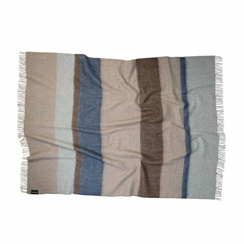 WoolStudio - Coperta in lana naturale, 130 x 170 cm, 100 % lana d'agnello, lussuosa, resistente e versatile, perfetta per casa, viaggi e avventure all'aria aperta (Stripe PARLIAMENT/BROWN, 130 x 170