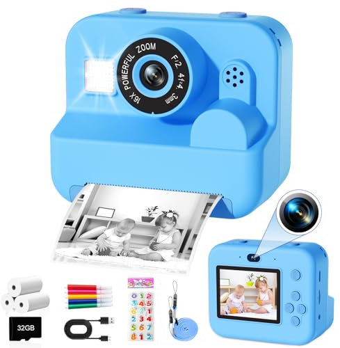 GKTZ Sofortbildkamera für Kinder - Geburtstag Geschenk für Mädchen im Alter von 4 5 6 7 8 9 10 Jahren, Spielzeug mit 3 Rollen Fotopapier 1080P Fotoapparat Kinder Kamera mit Druckpapier (Blau)