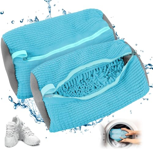 Sacchetti per Scarpe Lavanderia sacchetto scarpe lavatrice Scarpe, 2 pezzi, per lavatrice, anti-deformazione, Riutilizzabile e Resistente, biancheria, scarpe a rete, per scarpe da ginnastica (blu)