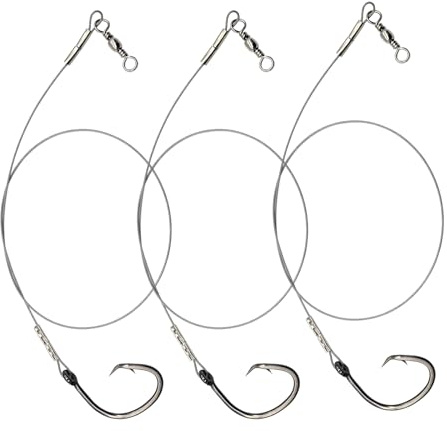 Circle Hook Rig Shark Surf Rigs, 15 Inch 49-Strands Steel Leader, Deep Sea Hooks for Big Fish (8/0#)