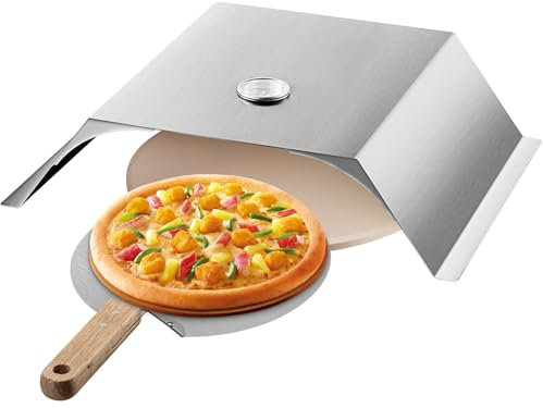 VEVOR Horno de Pizza para Exterior 48x35x17cm Horno Exterior a Leña para Pizza 50-300 ℃ Horno de Pizza Portátil al Aire Libre de Acero Inoxidable con Piedra Cordierita Termómetro 3 Accesorios Barbacoa