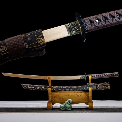 HJHUUA Katana de Madera Hecha a Mano de 103 cm,Vaina Envuelta en Cuero,Hoja Hecha de bambú,Espada samurái de Madera para Cosplay,Artes Marciales,Kendo,Accesorios,Entrenamiento,decoración