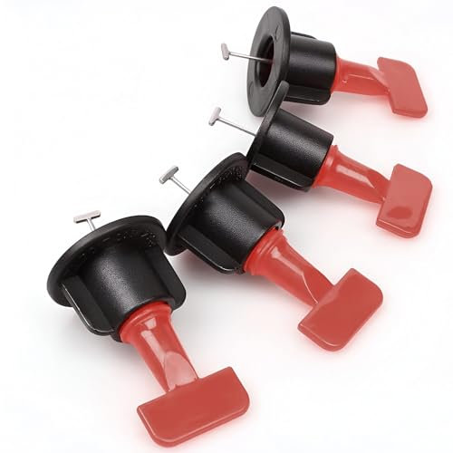 DC VOLTAGE Rote Fliesen-Nivelliersystem-Kits, 100 Stück, Fliesen-Level-Keil-Abstandshalter plus wiederverwendbare Fliesenkeile, Fliesen-Nivellierungs-Abstandshalter mit einer Fliesen-Nivellierzange