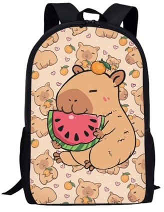 Wnbucioht Cute Capybara School Backpack for Kids Boys Girls 8-12,Personalized Capybara Schoolbags 17 Inch Bookbag for Children School Backpack Kindergarten Elementary Travel Rucksack with Side Pocket
