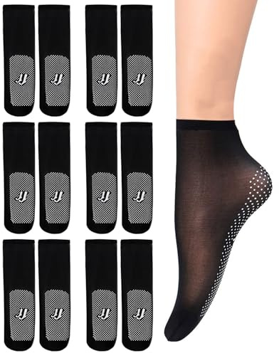 CULEB 6 Pares Calcetines de Nailon para Mujer,Medias Ultrafinas y Transpirables con Base de Silicona Antideslizante,Calcetines Finos Transparentes para Mujer y Niñas(Negro)