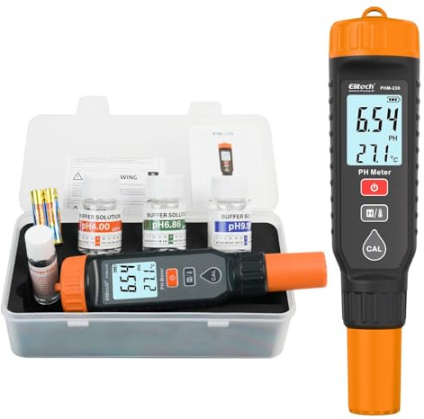 Elitech PHM-230 Professional pH Pen Meter – Digital Tester for pH & Temperature in Hydroponics, Growing Solutions, Drinking Water with ATC & Full Calibration Kit (0.00–14.00) for Plant Health