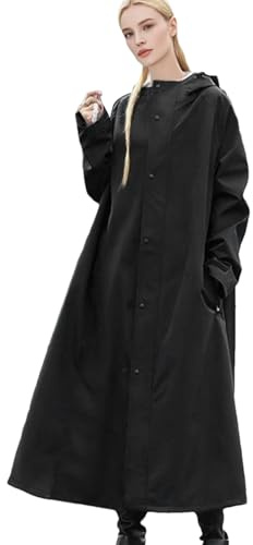 Wezalget Womens Long Raincoat, Full-Length Waterproof Rain Coat with Hood, Lightweight & Quick Dry, Long Rain Jacket Hooded for Bike Moto Riding Hiking
