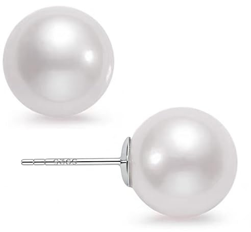 HUGE TOMATO 18K Gold Plated 925 Sterling Silver Shell Pearl Stud Earrings, Big Simulated Pearl Earrings for Women - Oversized Classic Faux Round Large Ear Studs, Hypoallergenic Safe for Sensitive Ears