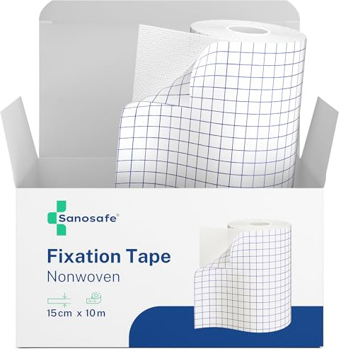 Sanosafe® Medical Fixation Tape for Dressings 15 cm x 10 m | Hypoallergenic and Breathable Adhesive Bandage for Skin and Wound Care | Soft White Roll for Professional and Home Use