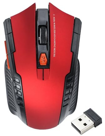 Western Gadget® Wireless Mouse for Laptop & PC, 2.4GHz Cordless Optical Gaming Mouse with 6 Buttons, 800-1600 DPI Adjustable, Ergonomic Design Office Mouse, USB WiFi Receiver Included (Red)
