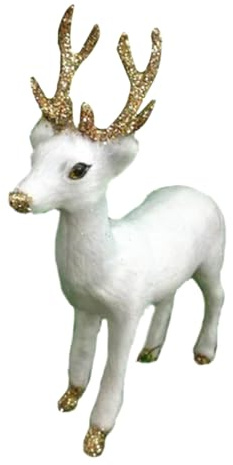 FELTECHELECTR Figurine Miniature de Renne Blanc N°3 en Peluche, Ornement D’Animaux Statiques Réaliste, Décoration de Table pour Garçon et Filles et Bureau, Modèle Animal de Noël pour Maison