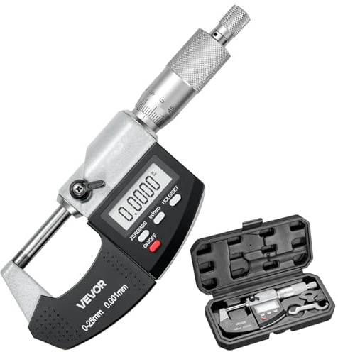 VEVOR Micromètre Extérieur Numérique 0-25,4 mm 0-1 pouce Micromètre de Précision 0,003 mm 0,0001 pouce Commutateur mm et pouce Résolution 0,001 mm 0,00005 pouce, avec Écran LCD, Étui de Protection