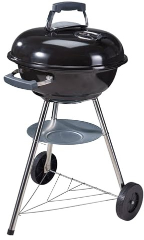 Well Home Barbacoa de Carbón con Ruedas Ø47cm - Parrilla de Acero Cromado y Rejilla para Carbón - Para Jardín, con Patas de Acero Inoxidable