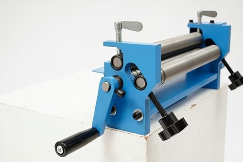 Qurib Piegatrice circolare manuale a 3 rulli, con manovella per la lavorazione della lamiera, max 1 mm, lamiera in acciaio inox da 1,5 mm, lamiera zincata da 2 mm, larghezza di lavoro 300 mm, blu