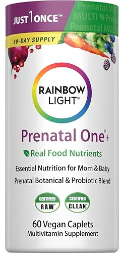 Rainbow Light Prenatal Multivitamin One + for Women | 60 Caplets | Essential Nutrition for Mom & Baby | Real Food Nutrients | Prenatal Botanical & Probiotic Blend