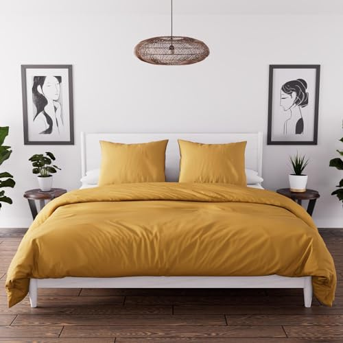 Intemporel Parure Housse de Couette en Microfibre lavée 240x220 cm Boheme Moutarde, par Soleil D'ocre