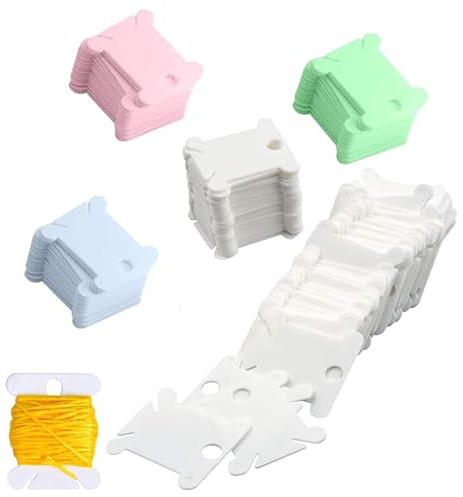 Xiuyer Hilo Plástico Tarjetas Punto, 400pcs Tarjeta Bobinado Punto Cruz Plástico Seda Bordado Bobinas Bordar para Bricolaje Almacenamiento Costura Hilo Algodón