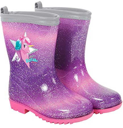 PERLETTI Bottes de Pluie Licorne Rose pour Petites Filles - Bottines Fille Rose et Violet Imperméables Protection Neige et Boue - Galoches Chaussures Détails Réfléchissants (Violet, numeric_28)