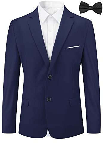 Allthemen kavaj herr slim fit sportig kavaj med fluga två knappar herr kavaj för business bröllop fritid, Mörkblå, XXL